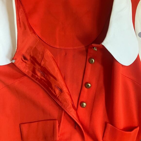 Vintage Mod Red White Blue Dress w/ Peter Pan Collar & Bronze Buttons - Picture 10 of 12